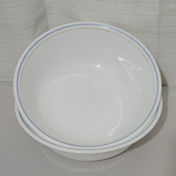 2 Corning Corelle SAND & SEA Pattern Coupe Cereal Soup Bowls 6" blue beige band - Picture 3 of 9